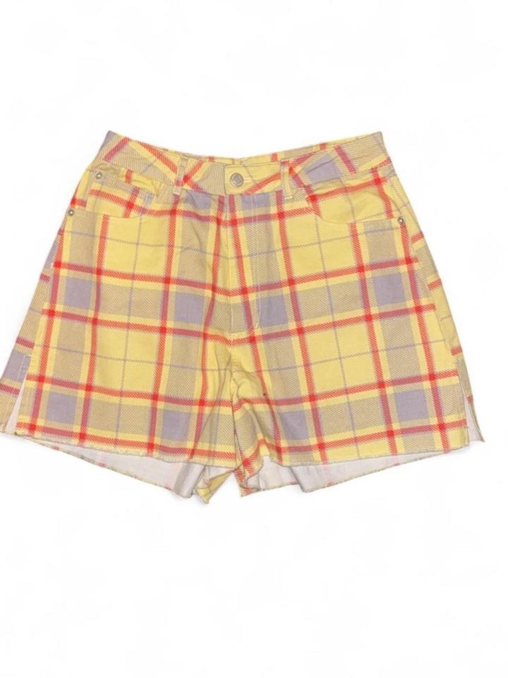 WeWoreWhat Yellow Plaid High-Waist Shorts